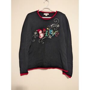 Christopher‎ & Banks Ugly Christmas Sweater Believe Snowman Black Women's Medium